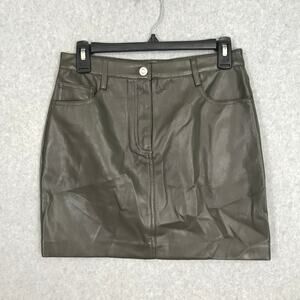 90s Y2K Truth Faux Leather Skirt Green Mini Academia Festival Western Army Olive